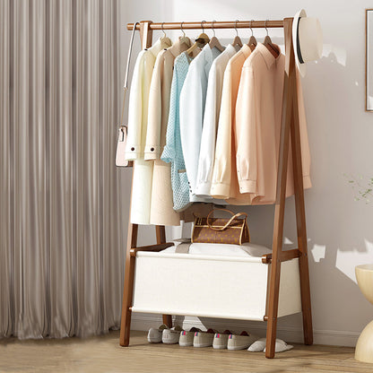 Solid Wooden Coat Rack Shelf Storage and Hanging Rail Coat Hanger 26"L x 18"W x 59"H Tan Clearhalo 'Entry & Mudroom Furniture' 'furn' 'furn_hall_tree_coat_racks' 'Furniture' 'Hall Trees & Coat Racks' 'hall_tree_coat_racks' 5430174