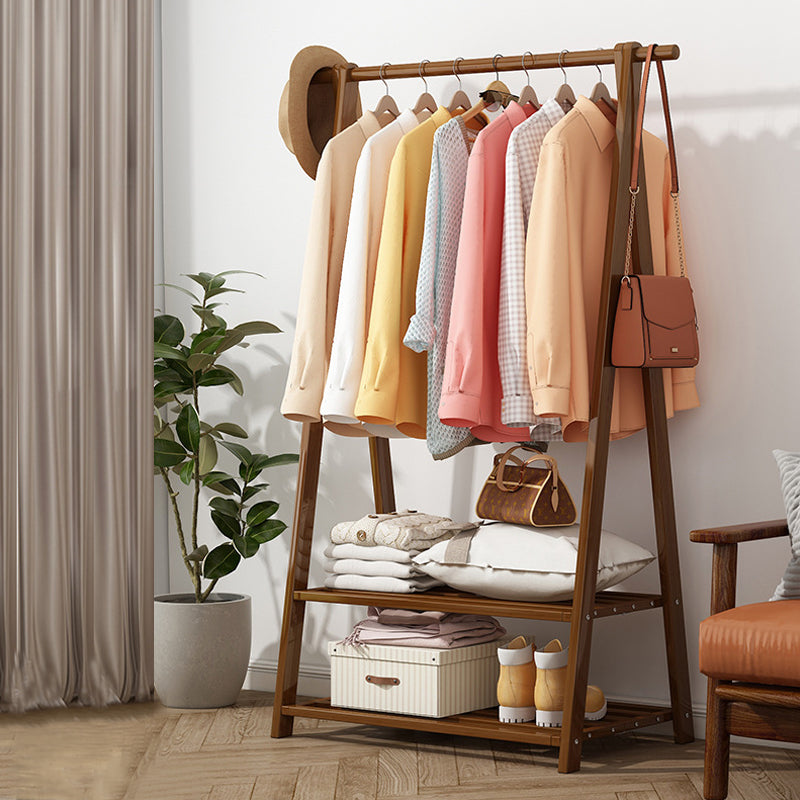 Solid Wooden Coat Rack Shelf Storage and Hanging Rail Coat Hanger 34"L x 18"W x 59"H Light Tan Clearhalo 'Entry & Mudroom Furniture' 'furn' 'furn_hall_tree_coat_racks' 'Furniture' 'Hall Trees & Coat Racks' 'hall_tree_coat_racks' 5430175