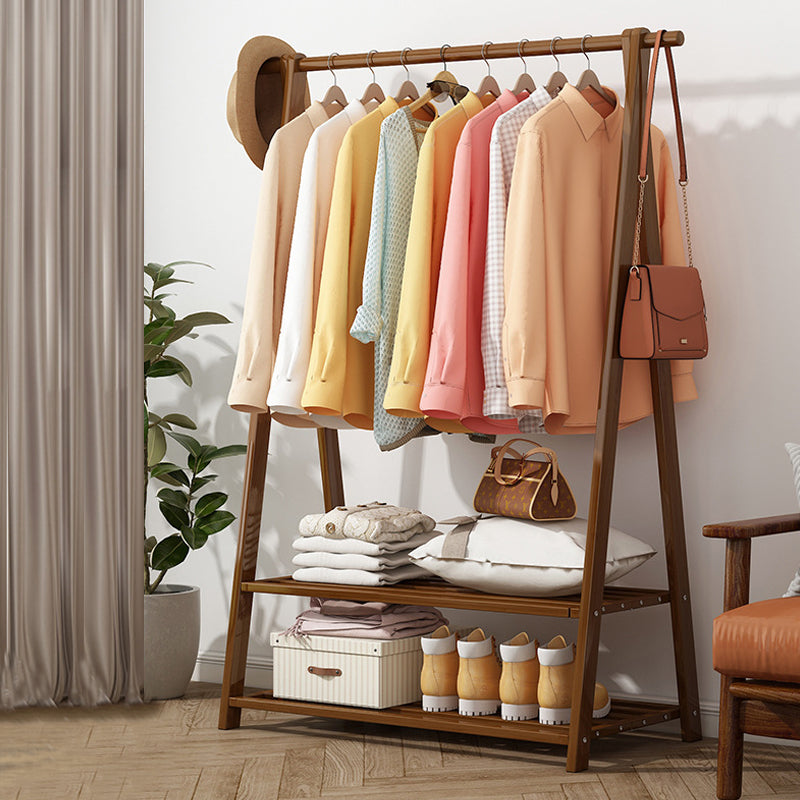 Solid Wooden Coat Rack Shelf Storage and Hanging Rail Coat Hanger 46"L x 18"W x 59"H Light Tan Clearhalo 'Entry & Mudroom Furniture' 'furn' 'furn_hall_tree_coat_racks' 'Furniture' 'Hall Trees & Coat Racks' 'hall_tree_coat_racks' 5430176