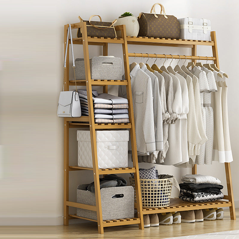 Modern Coat Rack Wooden Storage Shelf Coat Hanger Entryway Kit 43"L x 16"W x 55"H Natural 2 Clearhalo 'Entry & Mudroom Furniture' 'furn' 'furn_hall_tree_coat_racks' 'Furniture' 'Hall Trees & Coat Racks' 'hall_tree_coat_racks' 5430310