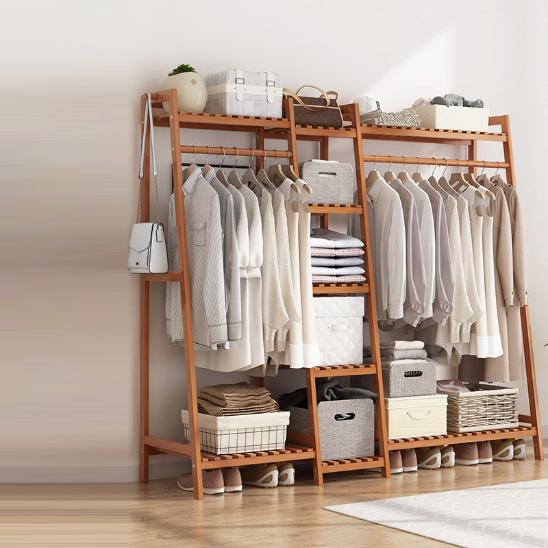 Modern Coat Rack Wooden Storage Shelf Coat Hanger Entryway Kit 63"L x 16"W x 55"H Tan 4 Clearhalo 'Entry & Mudroom Furniture' 'furn' 'furn_hall_tree_coat_racks' 'Furniture' 'Hall Trees & Coat Racks' 'hall_tree_coat_racks' 5430313