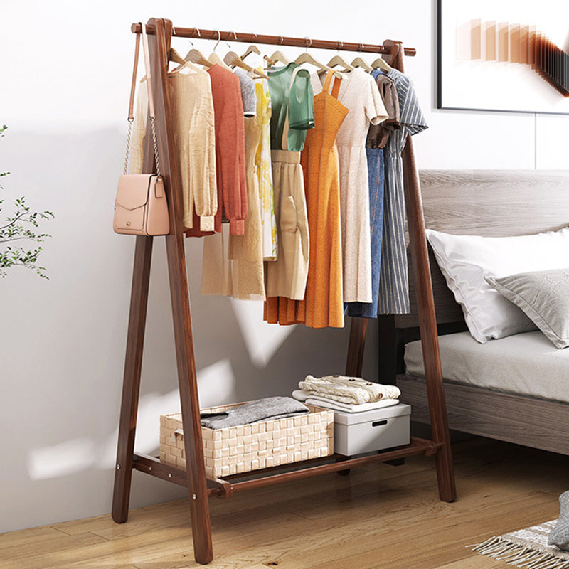 Modern Coat Rack Wooden Shelf Storage Coat Hanger in Bedroom Room 39"L x 18"W x 59"H Nut-Brown 1 Clearhalo 'Entry & Mudroom Furniture' 'furn' 'furn_hall_tree_coat_racks' 'Furniture' 'Hall Trees & Coat Racks' 'hall_tree_coat_racks' 5430599