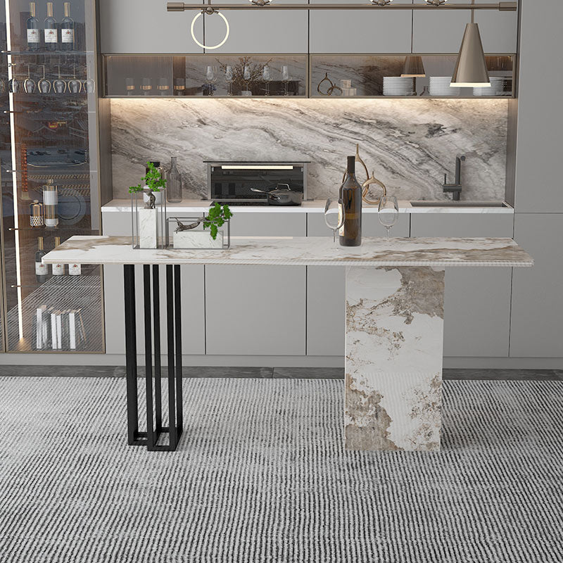 Double Pedestal Kitchen Counter Height Table Contemporary Rectangle Pub Table Black Without Chairs Clearhalo 'Bar Furniture' 'Bar Tables' 'bar_tables' 'furn' 'furn_bar_tables' 'Furniture' 'Kitchen & Dining Furniture' 5432757