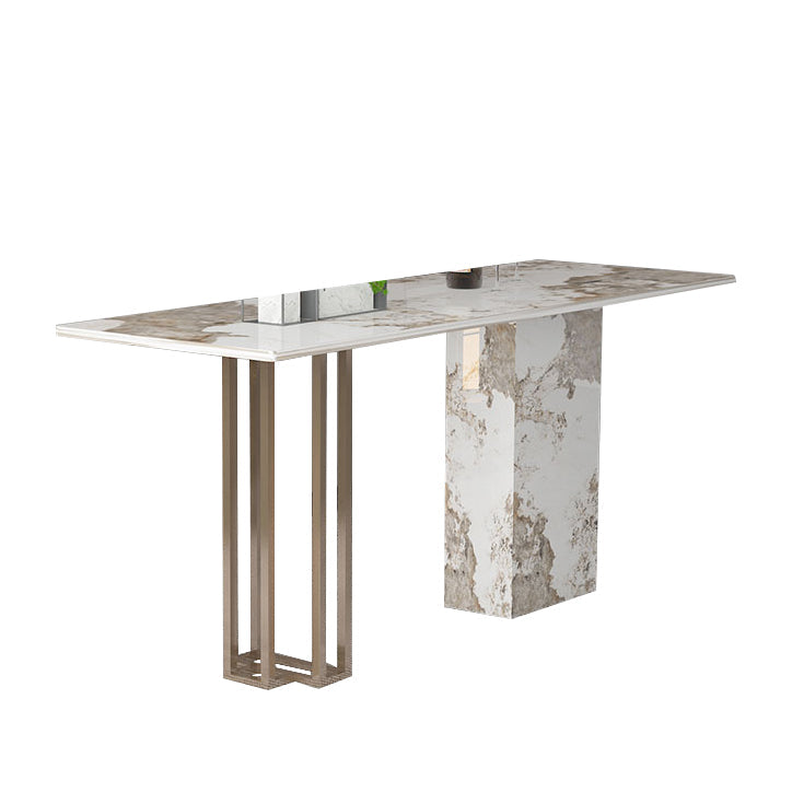 Double Pedestal Kitchen Counter Height Table Contemporary Rectangle Pub Table Gold Without Chairs Clearhalo 'Bar Furniture' 'Bar Tables' 'bar_tables' 'furn' 'furn_bar_tables' 'Furniture' 'Kitchen & Dining Furniture' 5432759