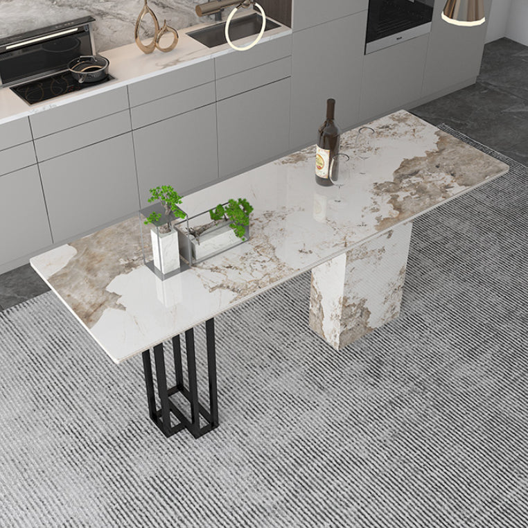 Double Pedestal Kitchen Counter Height Table Contemporary Rectangle Pub Table Clearhalo 'Bar Furniture' 'Bar Tables' 'bar_tables' 'furn' 'furn_bar_tables' 'Furniture' 'Kitchen & Dining Furniture' 5432763