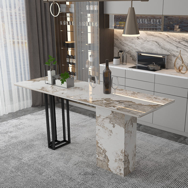 Double Pedestal Kitchen Counter Height Table Contemporary Rectangle Pub Table Clearhalo 'Bar Furniture' 'Bar Tables' 'bar_tables' 'furn' 'furn_bar_tables' 'Furniture' 'Kitchen & Dining Furniture' 5432764