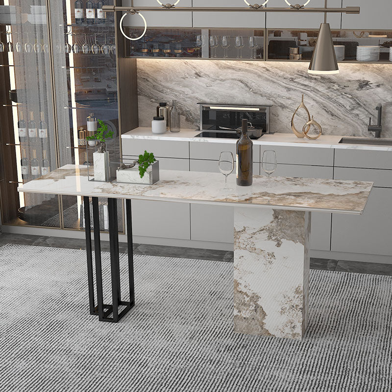 Double Pedestal Kitchen Counter Height Table Contemporary Rectangle Pub Table Clearhalo 'Bar Furniture' 'Bar Tables' 'bar_tables' 'furn' 'furn_bar_tables' 'Furniture' 'Kitchen & Dining Furniture' 5432765