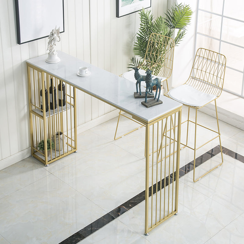 Tavolo da bar del patio contemporaneo rettangolare doppio tavolino in marmo bianco.