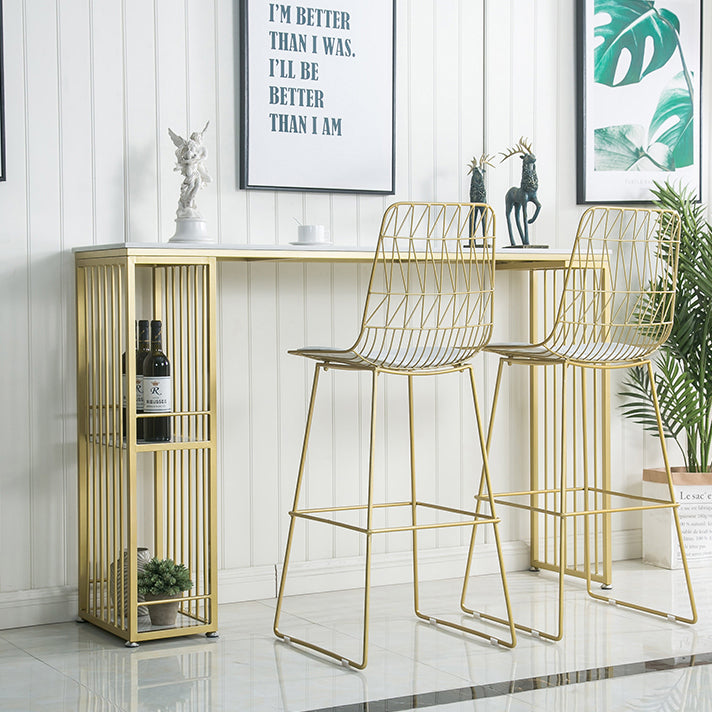 Tavolo da bar del patio contemporaneo rettangolare doppio tavolino in marmo bianco.