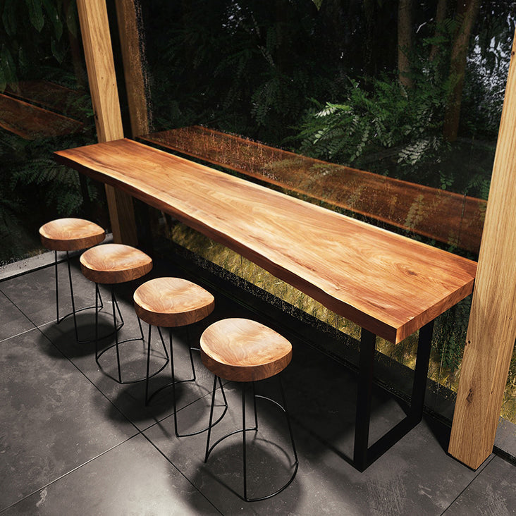 Pine Wood Top Bar Dining Table Modern Bar Table with Double Pedestal in Black Clearhalo 'Bar Furniture' 'Bar Tables' 'bar_tables' 'furn' 'furn_bar_tables' 'Furniture' 'Kitchen & Dining Furniture' 5432843