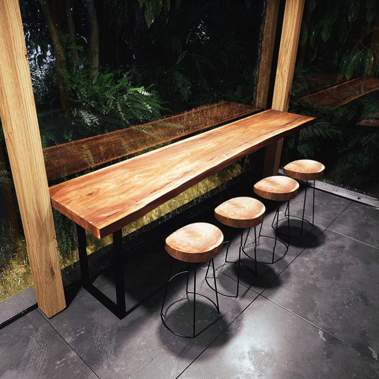 Pine Wood Top Bar Dining Table Modern Bar Table with Double Pedestal in Black Clearhalo 'Bar Furniture' 'Bar Tables' 'bar_tables' 'furn' 'furn_bar_tables' 'Furniture' 'Kitchen & Dining Furniture' 5432845