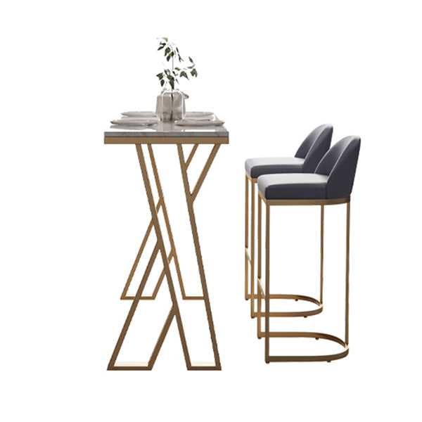 Tavolo da pranzo in pietra di pietra sinterizzata tavolo da bar lussuoso con doppio piedistallo in oro