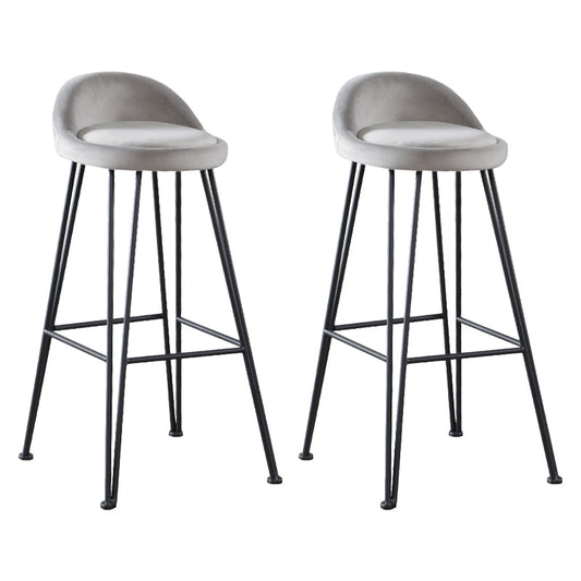 Industrial Footrest Counter & Bar Stool Low Back Indoor Velvet Counter Stool Gray 2 Piece Set