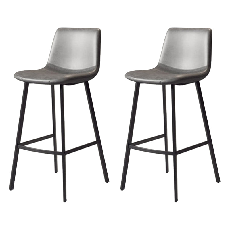 Modern Backrest Armless Counter Stool Iron Milk Tea Shop Bar Stool with Leather Cushion Black Gray 2 Piece Set Clearhalo 'Bar Furniture' 'Bar Stools' 'bar_stools' 'furn' 'furn_bar_stools' 'Furniture' 'Kitchen & Dining Furniture' 5433185