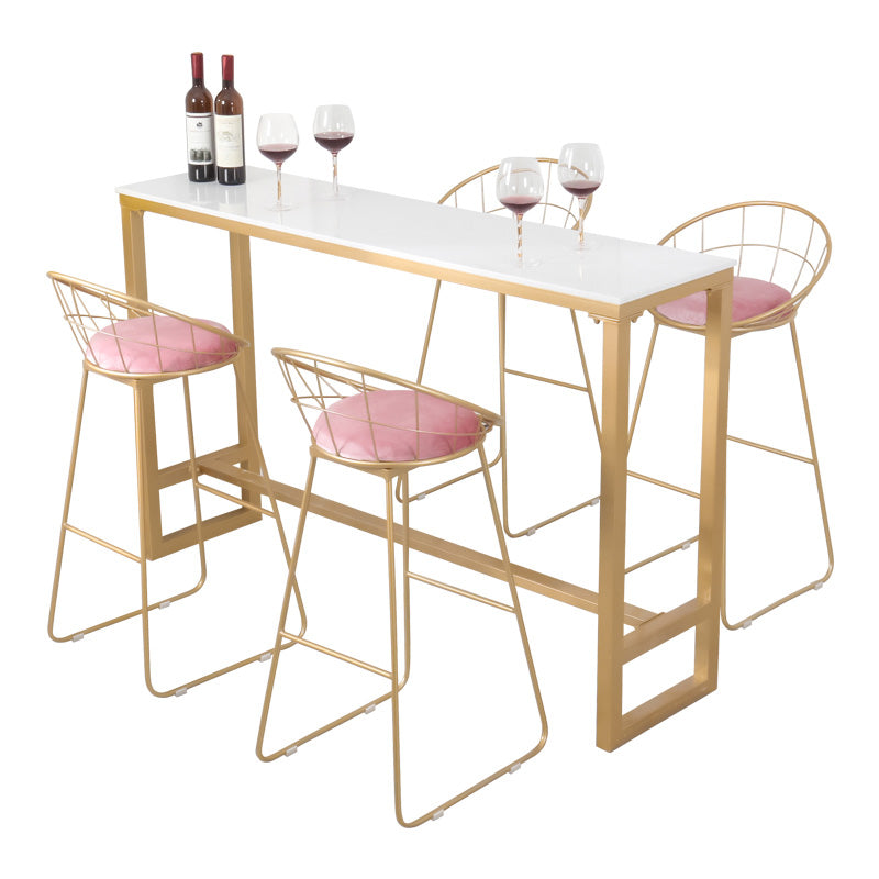 1/2/3/5 pièces Glam Glam Iron Bar Table Set Recangle Bistro Set avec un faux marbre blanc