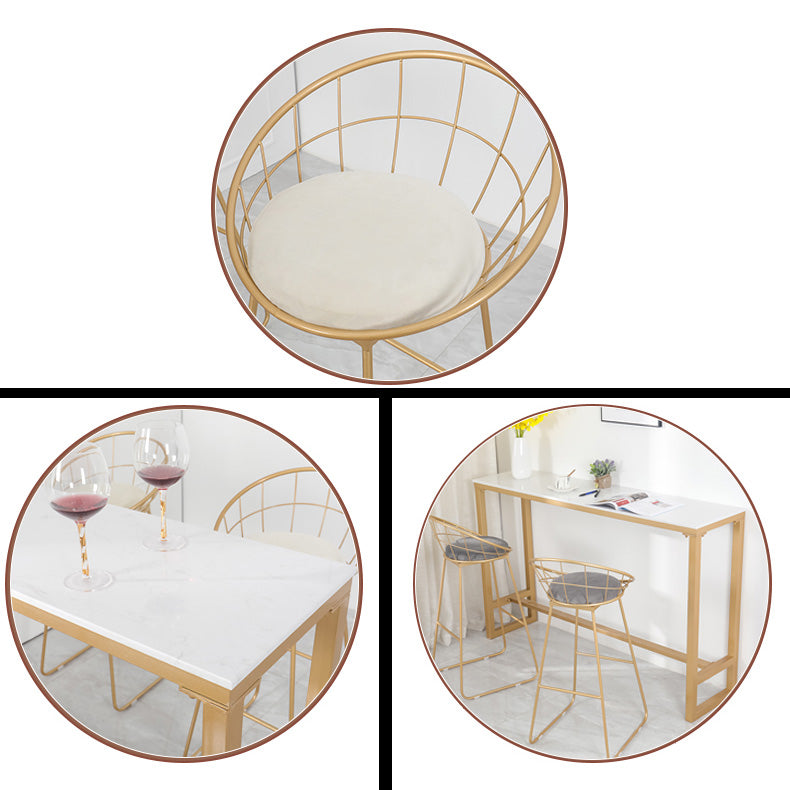 1/2/3/5 pièces Glam Glam Iron Bar Table Set Recangle Bistro Set avec un faux marbre blanc