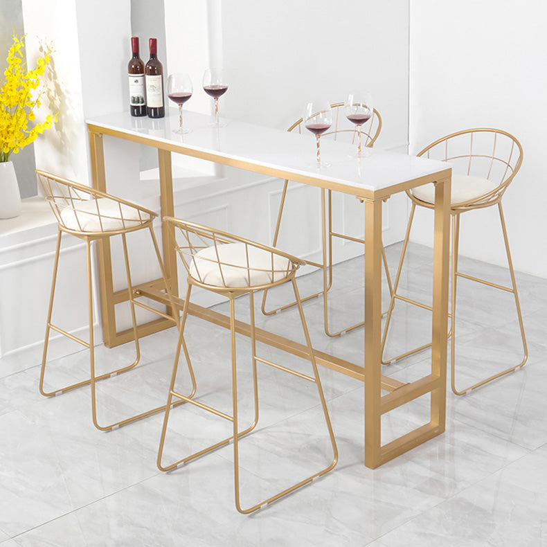 1/2/3/5 pièces Glam Glam Iron Bar Table Set Recangle Bistro Set avec un faux marbre blanc