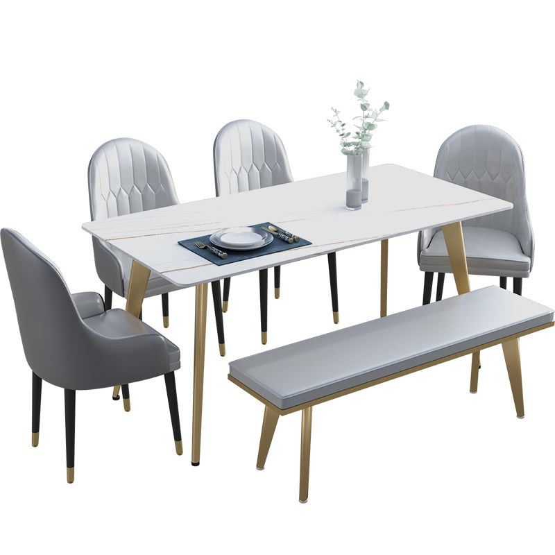 Glam Dining Table Set 1/2/5/6/7 Pieces Sintered Stone Dining Set 6 Pieces: Table, 4 Chairs, 1 Bench Clearhalo 'Dining Room Sets' 'Dining Tables & Seating' 'dining_room_set' 'furn' 'furn_dining_room_set' 'Furniture' 'Kitchen & Dining Furniture' 5433833