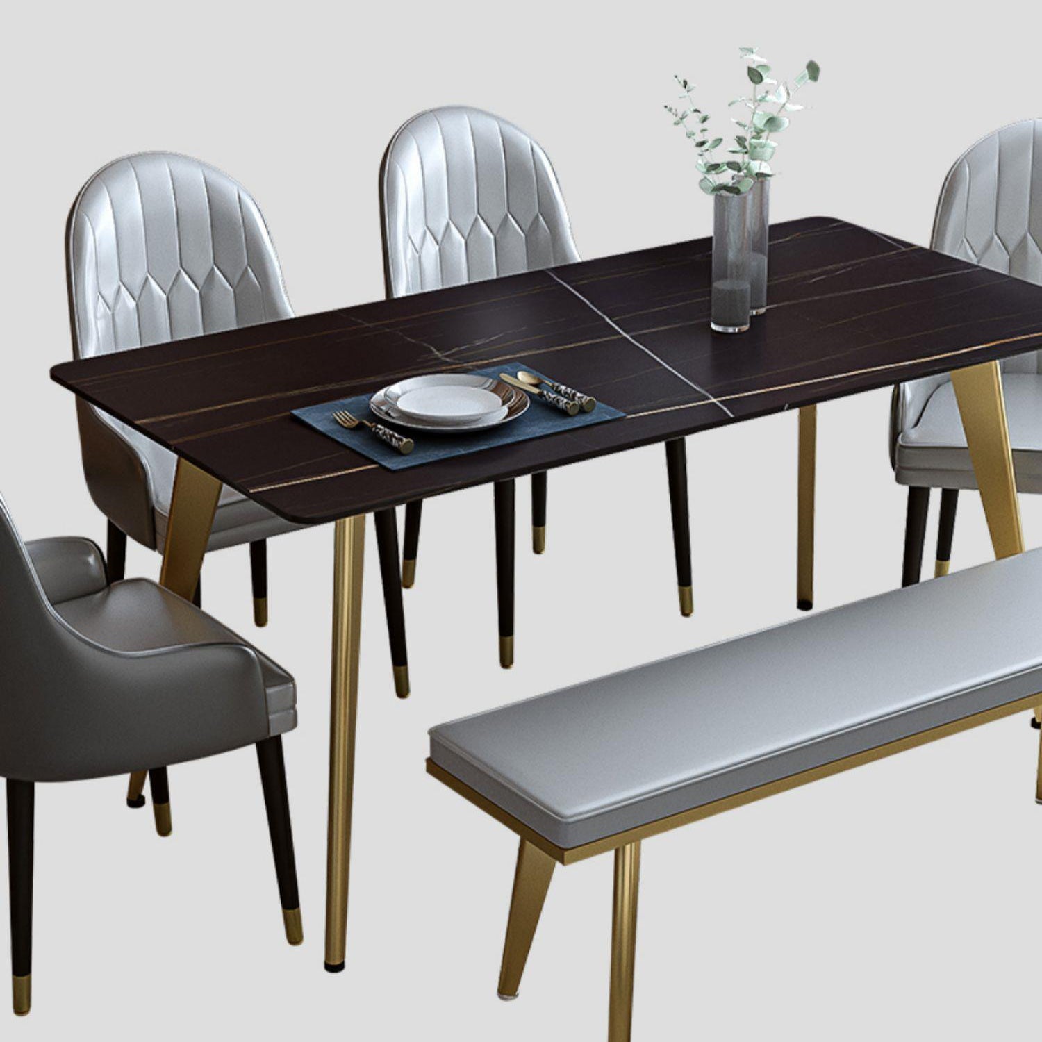 Glam Dining Table Set 1/2/5/6/7 Pieces Sintered Stone Dining Set Clearhalo 'Dining Room Sets' 'Dining Tables & Seating' 'dining_room_set' 'furn' 'furn_dining_room_set' 'Furniture' 'Kitchen & Dining Furniture' 5433845