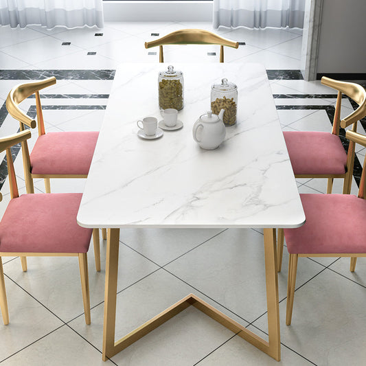 Glam White and Gold Dinette Set 1/2/5/7 Pieces Rectangle Stone Dining Table Set Clearhalo 'Dining Room Sets' 'Dining Tables & Seating' 'dining_room_set' 'furn' 'furn_dining_room_set' 'Furniture' 'Kitchen & Dining Furniture' 5433977