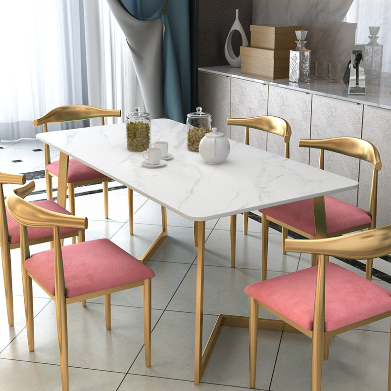 Glam White and Gold Dinette Set 1/2/5/7 Pieces Rectangle Stone Dining Table Set Clearhalo 'Dining Room Sets' 'Dining Tables & Seating' 'dining_room_set' 'furn' 'furn_dining_room_set' 'Furniture' 'Kitchen & Dining Furniture' 5433980