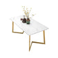Glam White and Gold Dinette Set 1/2/5/7 Pieces Rectangle Stone Dining Table Set White 70.9"L x 35.4"W Clearhalo 'Dining Room Sets' 'Dining Tables & Seating' 'dining_room_set' 'furn' 'furn_dining_room_set' 'Furniture' 'Kitchen & Dining Furniture' 5433985
