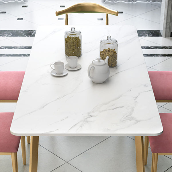 Glam White and Gold Dinette Set 1/2/5/7 Pieces Rectangle Stone Dining Table Set Clearhalo 'Dining Room Sets' 'Dining Tables & Seating' 'dining_room_set' 'furn' 'furn_dining_room_set' 'Furniture' 'Kitchen & Dining Furniture' 5433986