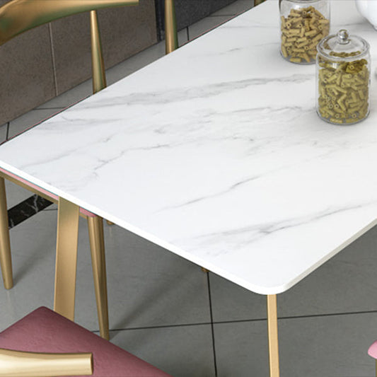 Glam White and Gold Dinette Set 1/2/5/7 Pieces Rectangle Stone Dining Table Set Clearhalo 'Dining Room Sets' 'Dining Tables & Seating' 'dining_room_set' 'furn' 'furn_dining_room_set' 'Furniture' 'Kitchen & Dining Furniture' 5433987