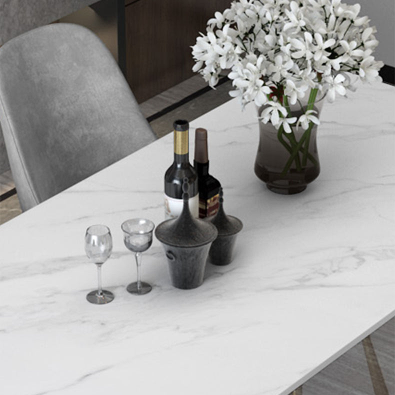 Glam White and Gold Dinette Set 1/2/5/7 Pieces Rectangle Stone Dining Table Set Clearhalo 'Dining Room Sets' 'Dining Tables & Seating' 'dining_room_set' 'furn' 'furn_dining_room_set' 'Furniture' 'Kitchen & Dining Furniture' 5433988