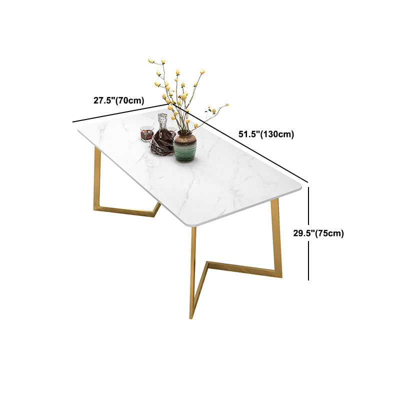 Glam White and Gold Dinette Set 1/2/5/7 Pieces Rectangle Stone Dining Table Set Clearhalo 'Dining Room Sets' 'Dining Tables & Seating' 'dining_room_set' 'furn' 'furn_dining_room_set' 'Furniture' 'Kitchen & Dining Furniture' 5433992