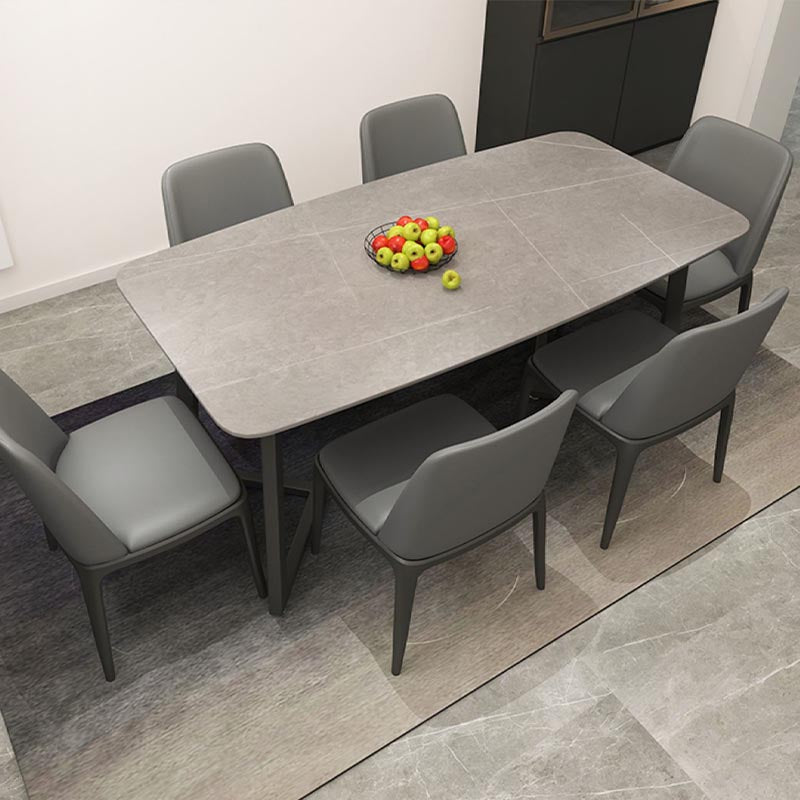 Industrial Sintered Stone Top Dining Table Rectangle Table with Double Pedestal