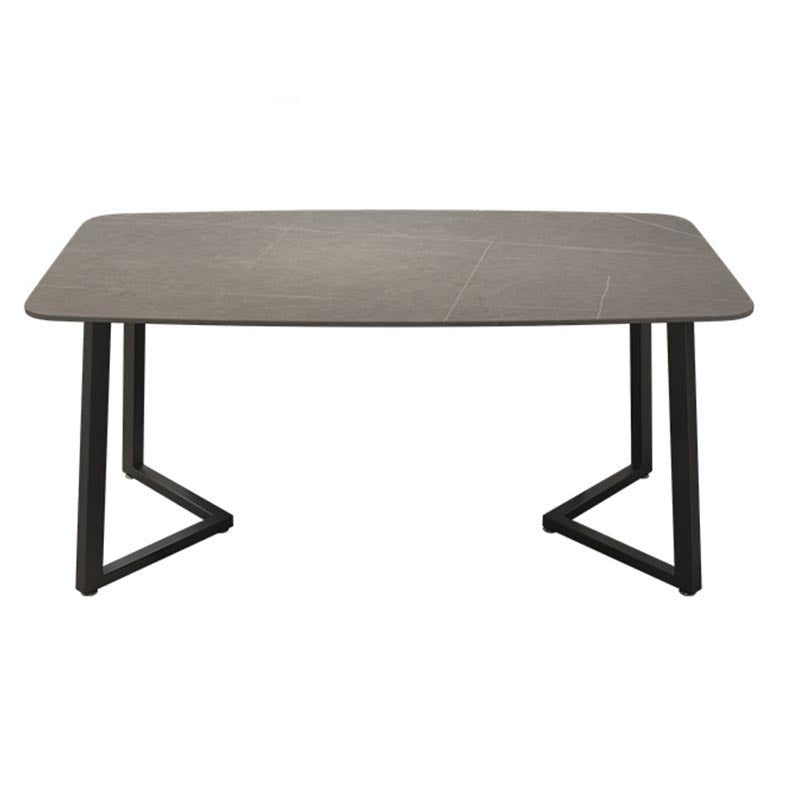 Industrial Sintered Stone Top Dining Table Rectangle Table with Double Pedestal