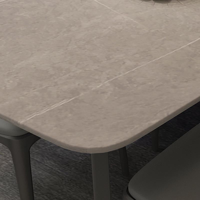 Industrial Sintered Stone Top Dining Table Rectangle Table with Double Pedestal