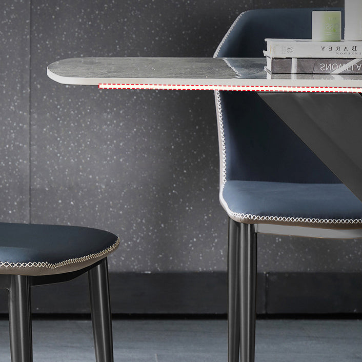 Luxury Sintered Stone Top Dining Table Rectangle Dining Table with Metal Pedestal in Black