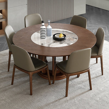 Walnut Color Solid Wood Round Dining Table Round Turntable Furniture with Pedestal Base 47.2"L x 47.2"W x 29.5"H Without Chairs Clearhalo 'Dining Tables & Seating' 'Dining Tables' 'dining_table' 'furn' 'furn_dining_table' 'Furniture' 'Kitchen & Dining Furniture' 5434086