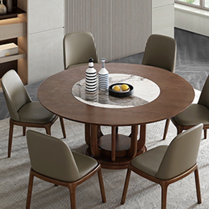 Walnut Color Solid Wood Round Dining Table Round Turntable Furniture with Pedestal Base 51.2"L x 51.2"W x 29.5"H Without Chairs Clearhalo 'Dining Tables & Seating' 'Dining Tables' 'dining_table' 'furn' 'furn_dining_table' 'Furniture' 'Kitchen & Dining Furniture' 5434087
