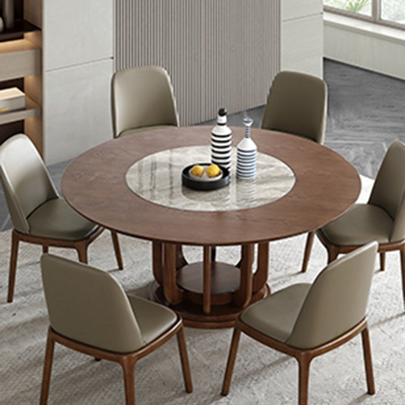 Walnut Color Solid Wood Round Dining Table Round Turntable Furniture with Pedestal Base 59.1"L x 59.1"W x 29.5"H Without Chairs Clearhalo 'Dining Tables & Seating' 'Dining Tables' 'dining_table' 'furn' 'furn_dining_table' 'Furniture' 'Kitchen & Dining Furniture' 5434088