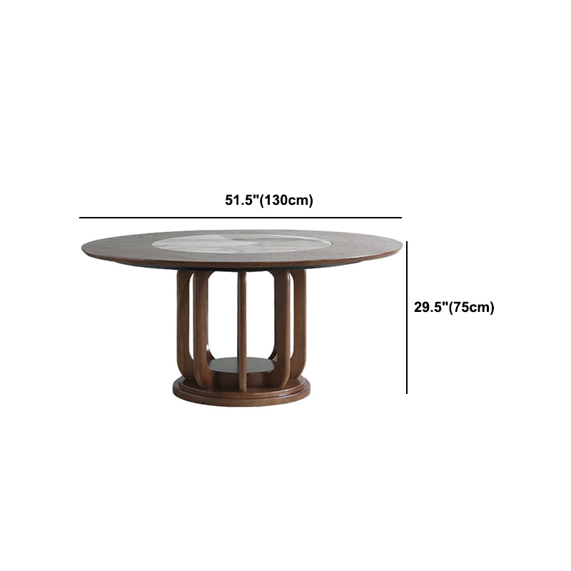 Walnut Color Solid Wood Round Dining Table Round Turntable Furniture with Pedestal Base Clearhalo 'Dining Tables & Seating' 'Dining Tables' 'dining_table' 'furn' 'furn_dining_table' 'Furniture' 'Kitchen & Dining Furniture' 5434095