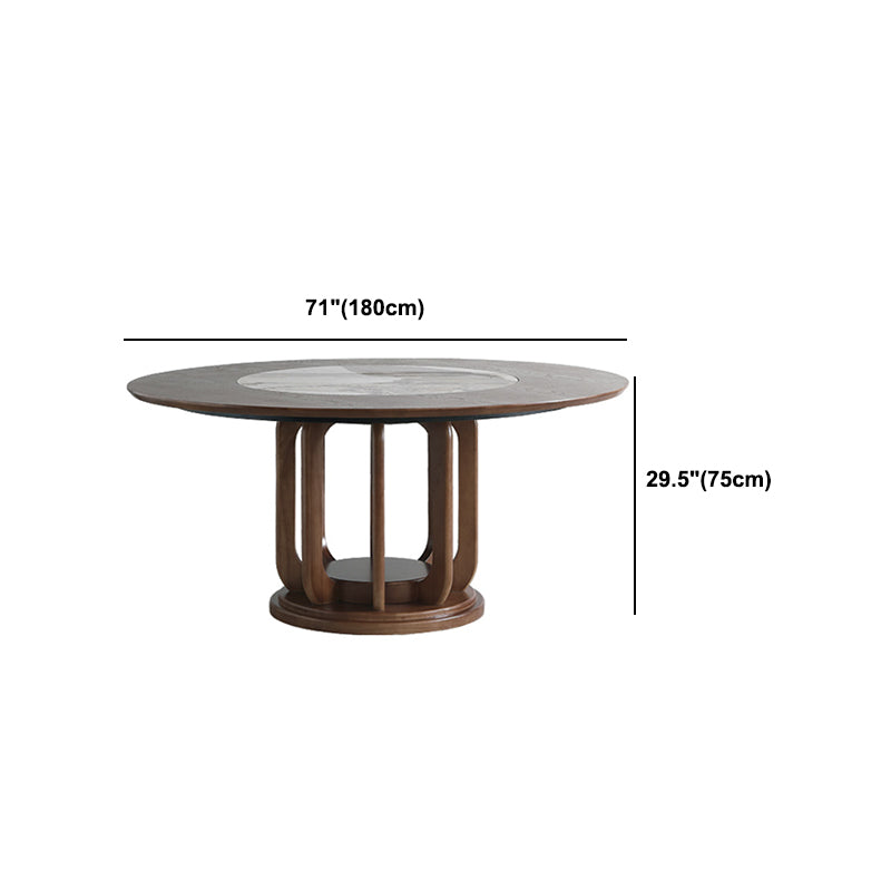 Walnut Color Solid Wood Round Dining Table Round Turntable Furniture with Pedestal Base Clearhalo 'Dining Tables & Seating' 'Dining Tables' 'dining_table' 'furn' 'furn_dining_table' 'Furniture' 'Kitchen & Dining Furniture' 5434098