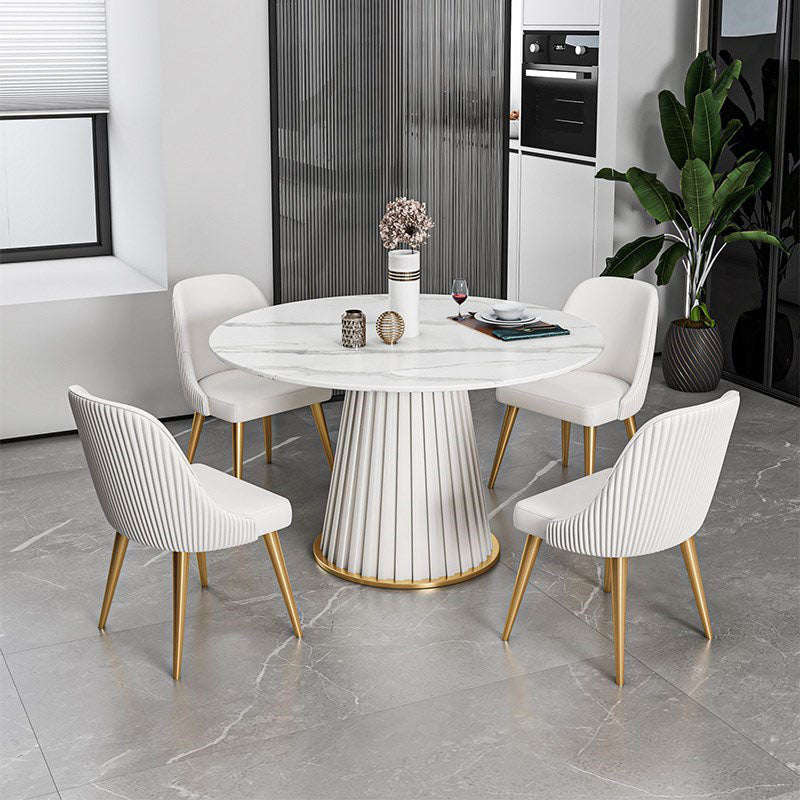 Traditional Luxury Dining Table Round Pedestal Table for Home White 35.4"L x 35.4"W x 29.5"H Without Chairs Clearhalo 'Dining Tables & Seating' 'Dining Tables' 'dining_table' 'furn' 'furn_dining_table' 'Furniture' 'Kitchen & Dining Furniture' 5434146
