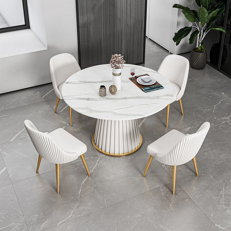 Traditional Luxury Dining Table Round Pedestal Table for Home White 39.4"L x 39.4"W x 29.5"H Without Chairs Clearhalo 'Dining Tables & Seating' 'Dining Tables' 'dining_table' 'furn' 'furn_dining_table' 'Furniture' 'Kitchen & Dining Furniture' 5434147