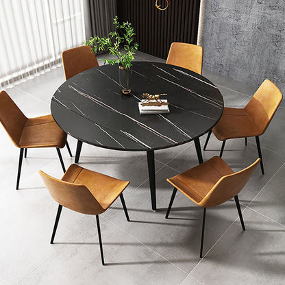 Modern Stone Round Table Standard Height Dining Table with 4 Legs Black 47.2"L x 47.2"W x 29.5"H Without Chairs Clearhalo 'Dining Tables & Seating' 'Dining Tables' 'dining_table' 'furn' 'furn_dining_table' 'Furniture' 'Kitchen & Dining Furniture' 5434190