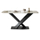 Modern Pedestal Casual Dining Table Stone Top Black Frame Dining Site Table
