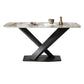 Modern Pedestal Casual Dining Table Stone Top Black Frame Dining Site Table