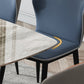 Modern Pedestal Casual Dining Table Stone Top Black Frame Dining Site Table