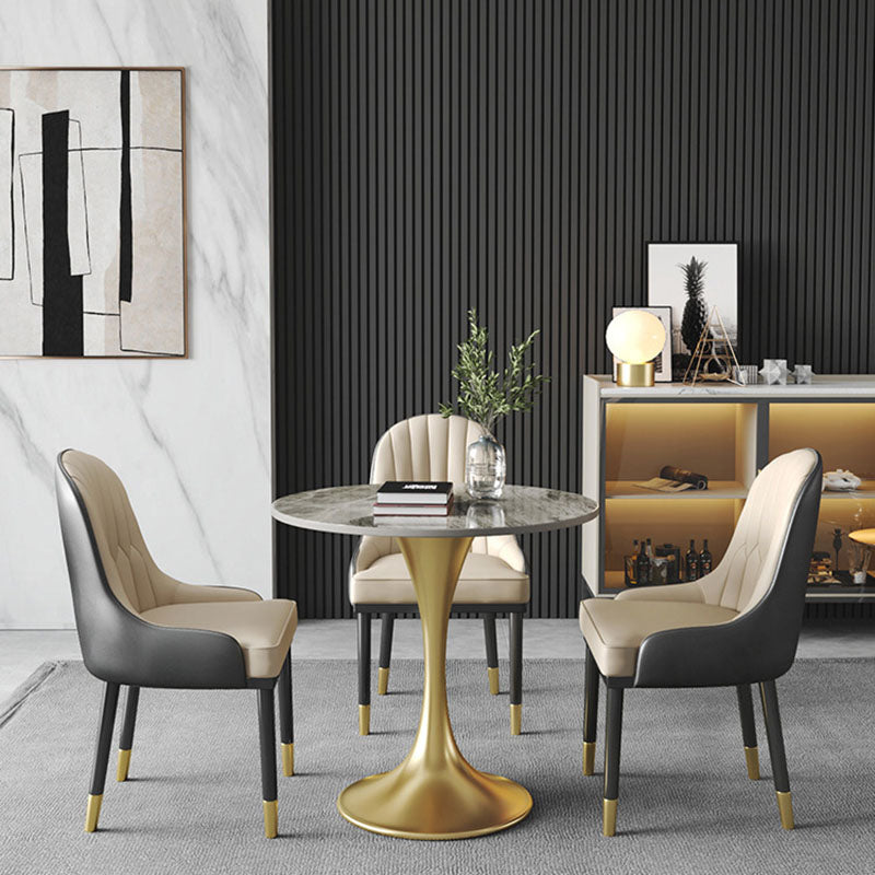 Metal Traditional Luxury Round Table for Home Sintered Stone Table with Tulip Gray 27.6"L x 27.6"W x 29.5"H Without Chairs Clearhalo 'Dining Tables & Seating' 'Dining Tables' 'dining_table' 'furn' 'furn_dining_table' 'Furniture' 'Kitchen & Dining Furniture' 5434240
