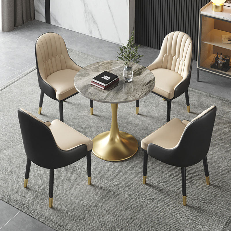Metal Traditional Luxury Round Table for Home Sintered Stone Table with Tulip Gray 23.6"L x 23.6"W x 29.5"H Without Chairs Clearhalo 'Dining Tables & Seating' 'Dining Tables' 'dining_table' 'furn' 'furn_dining_table' 'Furniture' 'Kitchen & Dining Furniture' 5434247