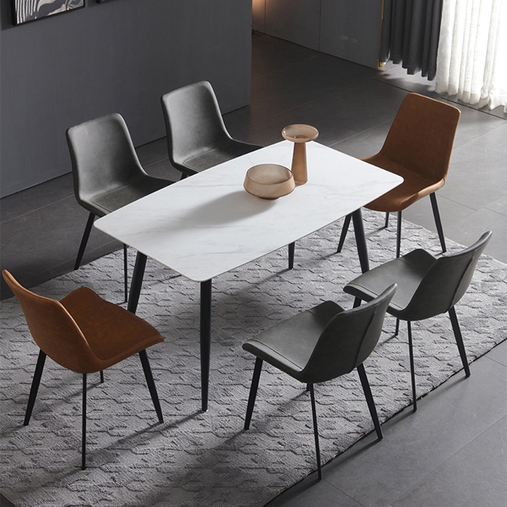 Metal Industrial Rectangle Dining Table Sintered Stone Top Table with Legs White 59.1"L x 31.5"W x 29.5"H Without Chairs Clearhalo 'Dining Tables & Seating' 'Dining Tables' 'dining_table' 'furn' 'furn_dining_table' 'Furniture' 'Kitchen & Dining Furniture' 5434329