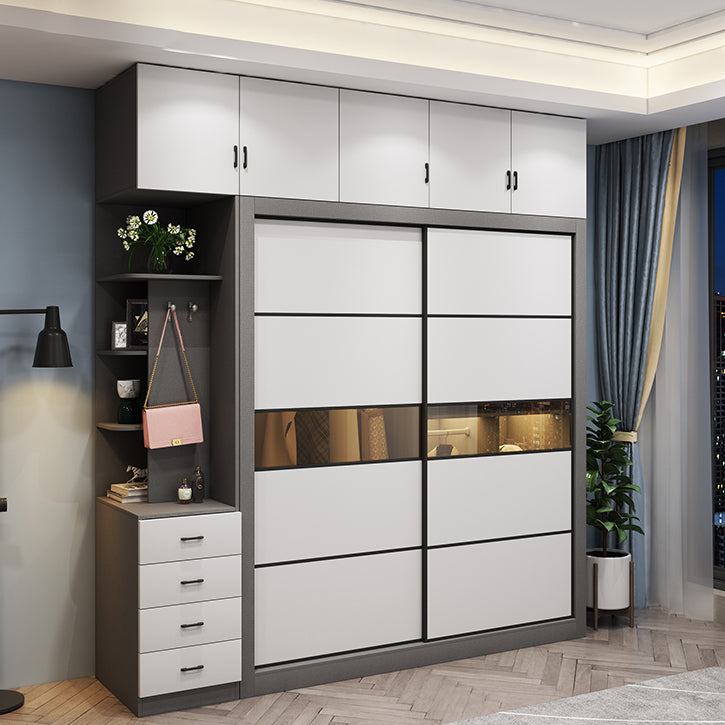 Contemporary Style Wooden Wardrobe White Colour Soft Close Door Wardrobe Closet Clearhalo 'Armoires & Wardrobes' 'armoires_wardrobes' 'Bedroom Furniture' 'furn' 'furn_armoires_wardrobes' 'Furniture' 5435344