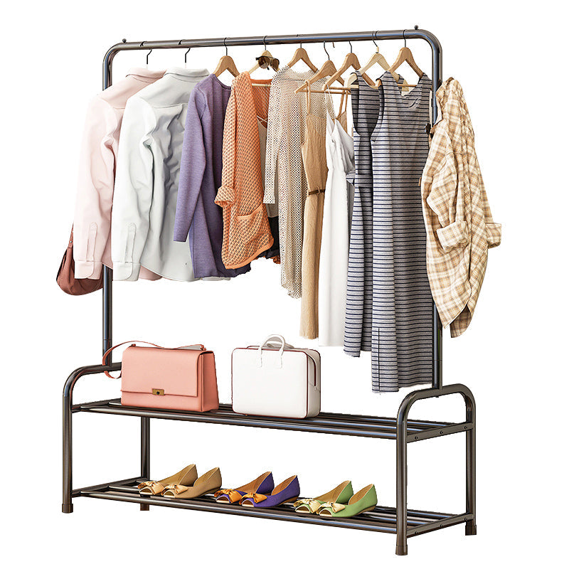 Contemporary Metal Open Armoire Black and White Cabinet with Caster Wheels 39.5"L x 14"W x 61"H Black Clearhalo 'Armoires & Wardrobes' 'armoires_wardrobes' 'Bedroom Furniture' 'furn' 'furn_armoires_wardrobes' 'Furniture' 5435473